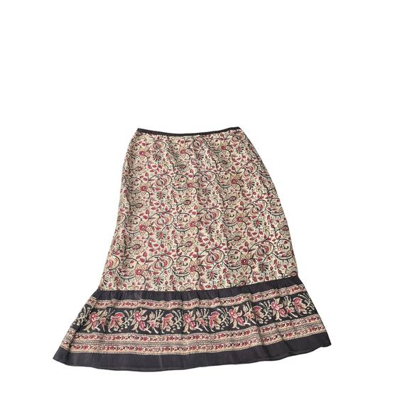 Ann Taylor Loft 100% Silk Size 12 30”Paisley Floral Ruffle Boho Midi Pink Brown - Picture 8 of 14